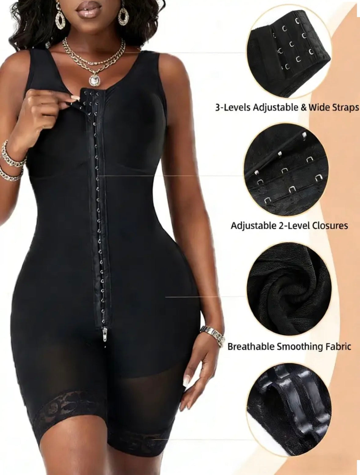 Black Full-Body Adjustable Compression Shapewear