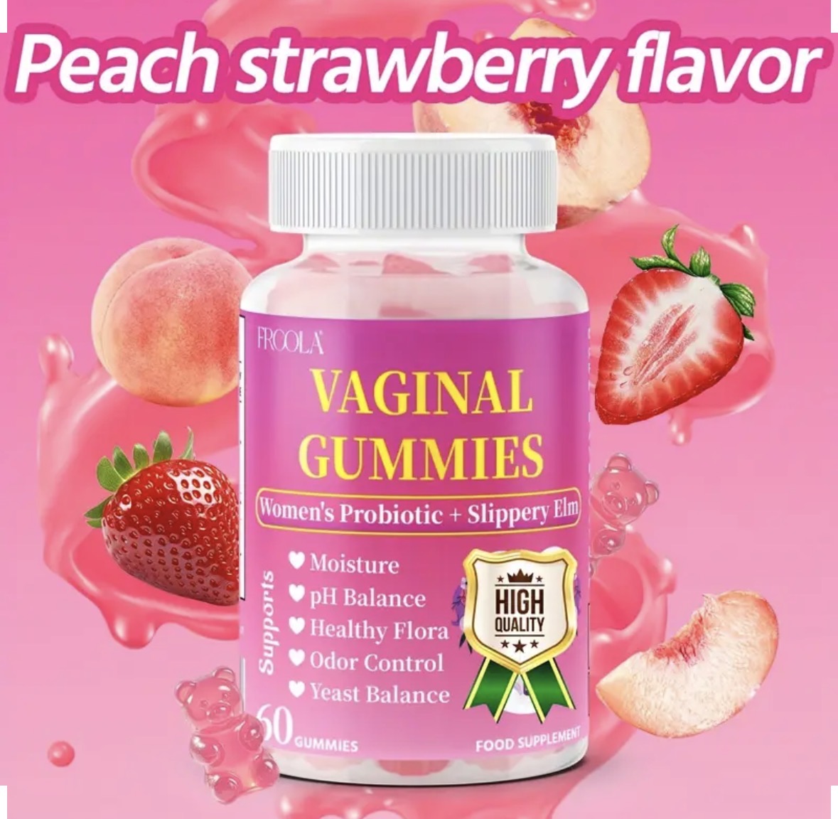 FROOLA Peach Strawberry Women's Probiotic Gummies — 60 Count