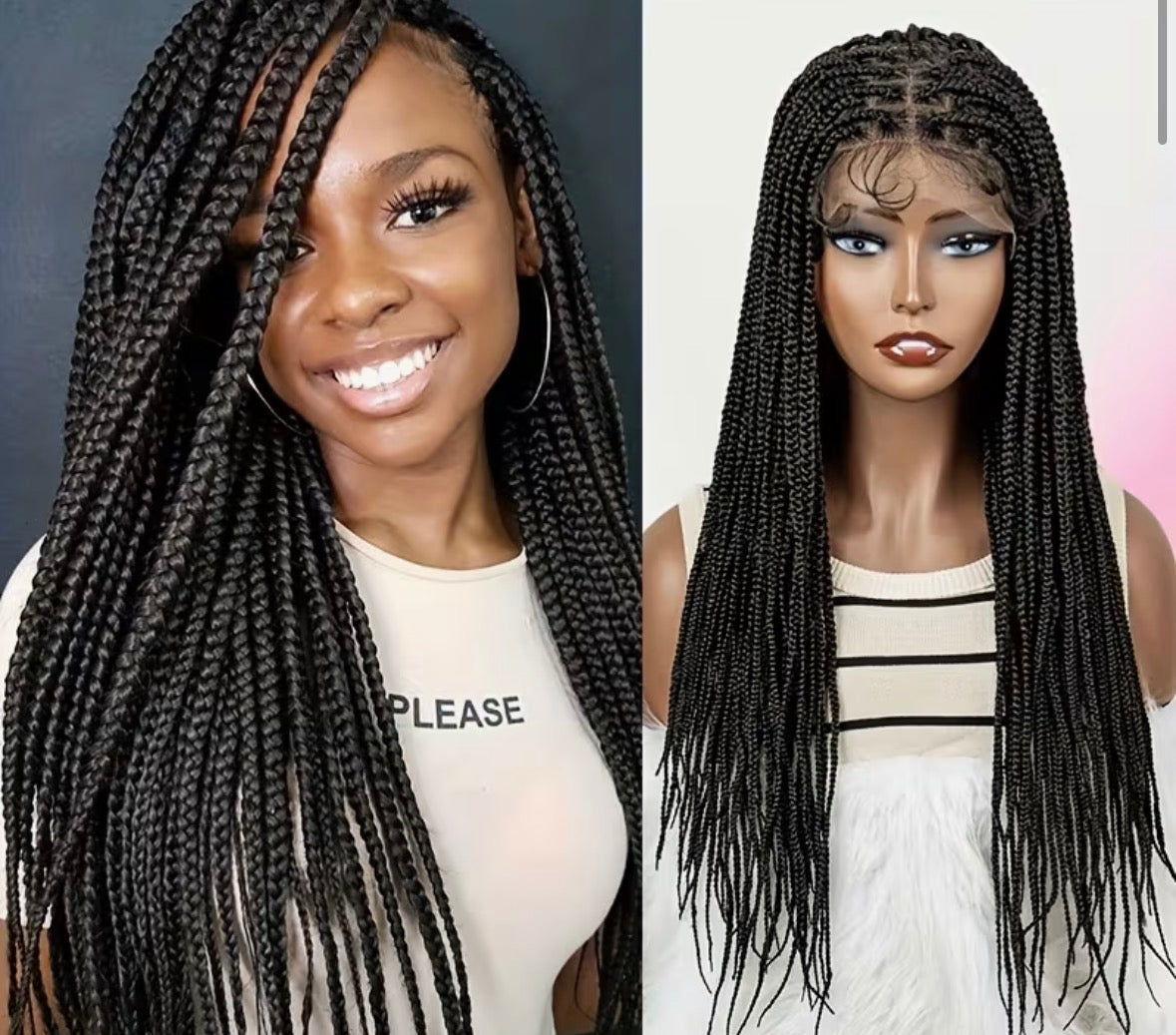 Long Black Box-Braid Lace-Front Wig