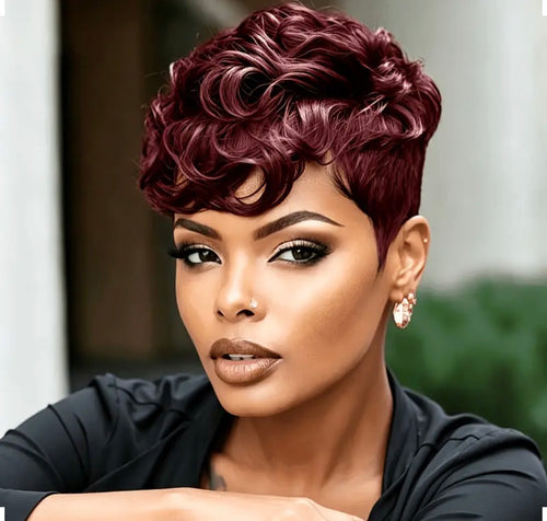 Burgundy Sculpted Curly Pixie Wig