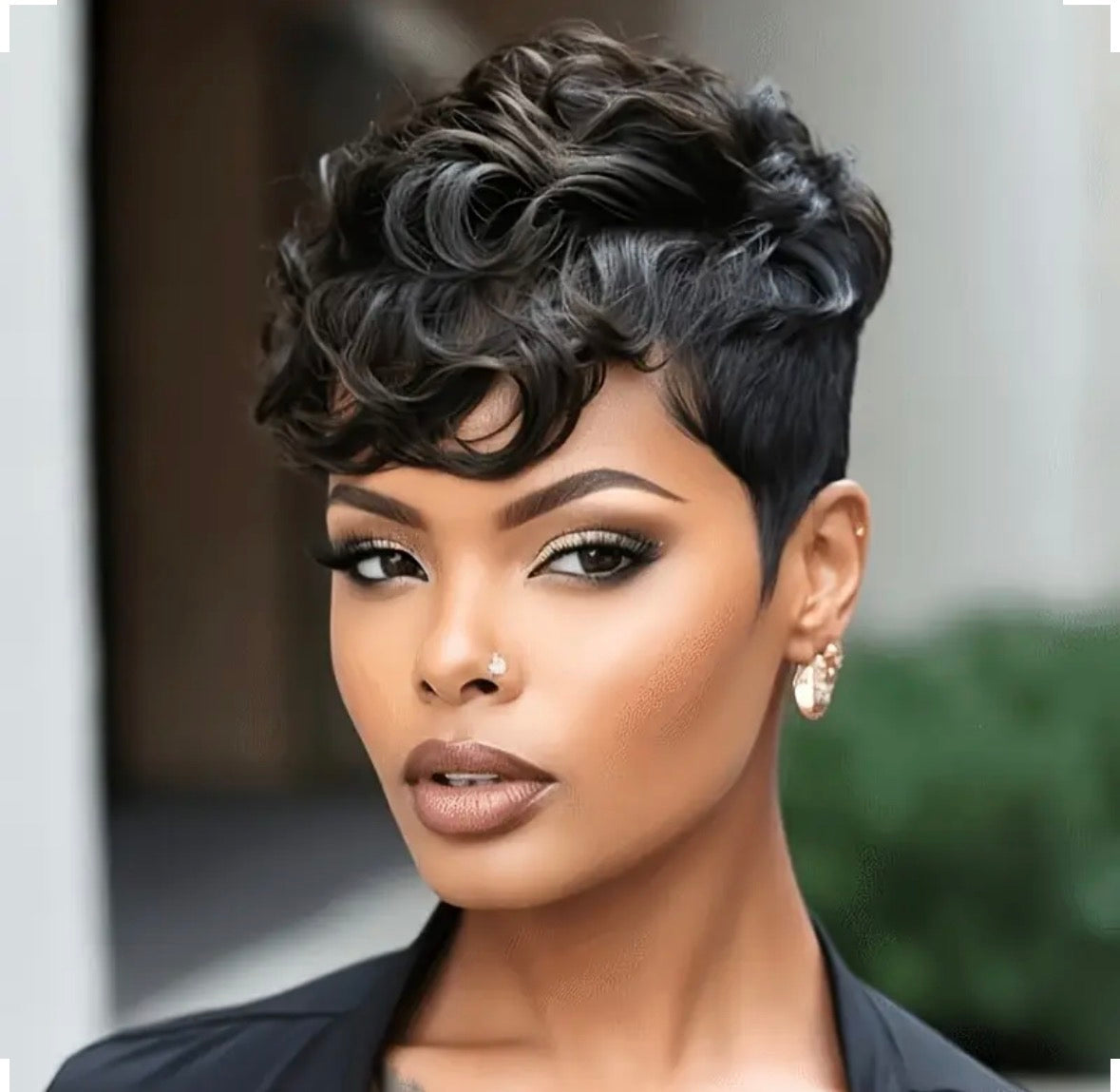 Black Sculpted Curly Pixie Wig