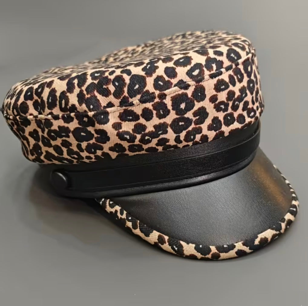 Leopard Print Captain Cap with Black Brim