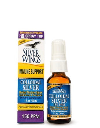 Silver Wings Colloidal Silver Herbal Throat Spray 150 PPM package photograph